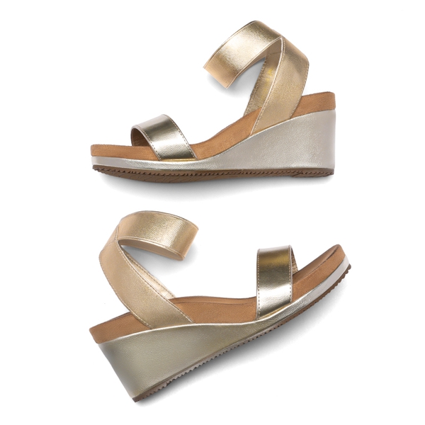 Comfortable Ankle Strap Platform Wedge Sandals - GOLD PU - 3